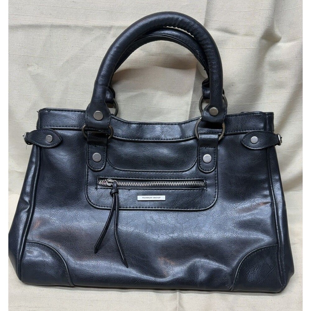 Vintage Victoria's Secret Black Soft Faux Leather Satchel Y2K Handbag